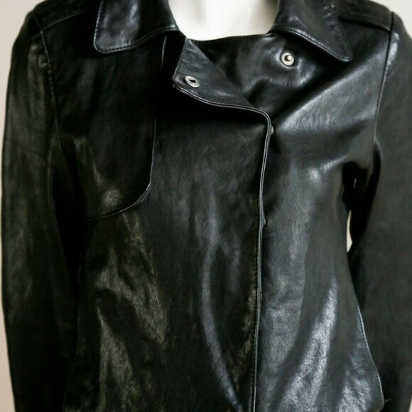 Club Monaco Classic Minimalist  Cropped Leather Jacket Xs - Picture 4 of 9
